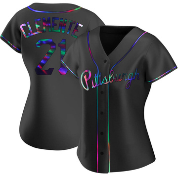 Replica Roberto Clemente Women's Pittsburgh Pirates Black Holographic Alternate Jersey