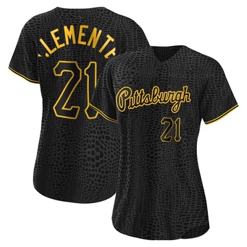 Replica Roberto Clemente Women's Pittsburgh Pirates Black Snake Skin City Jersey